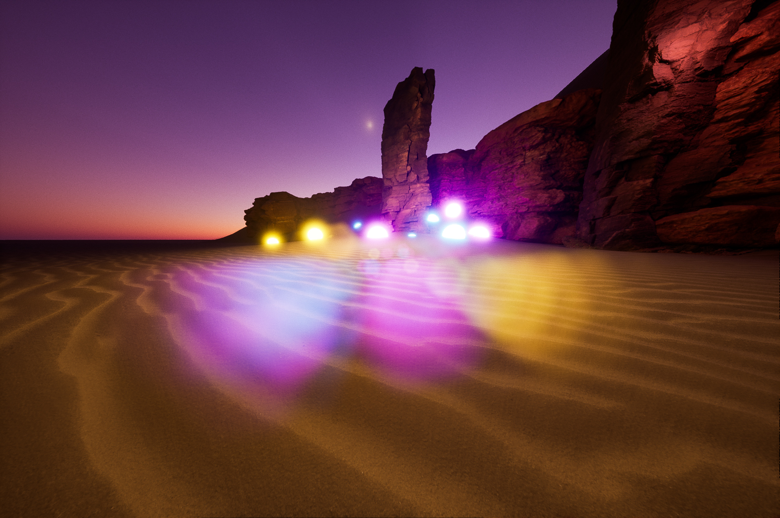 desert   cliff scene with abstract lights